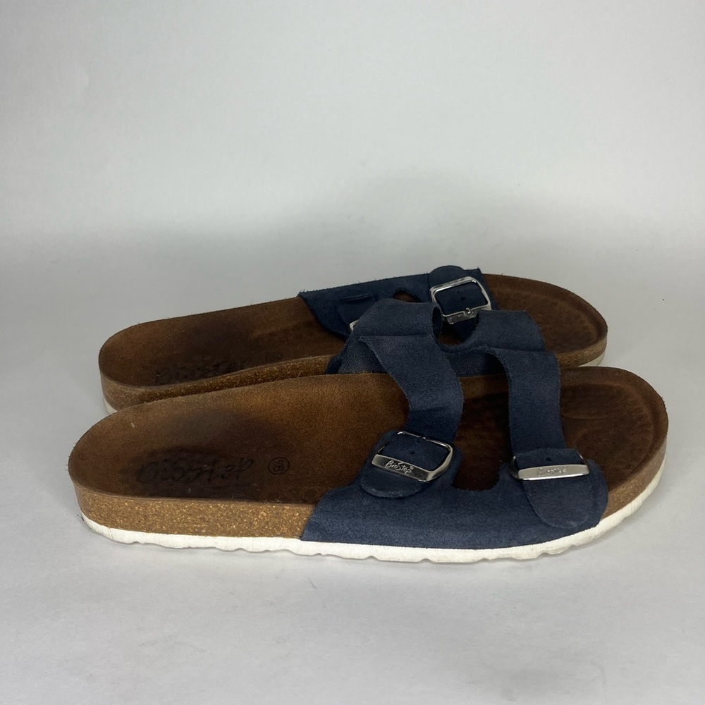 biostep sandals Slides Double Strap Buckle Women Size 9.5 Blue Suede Spain made